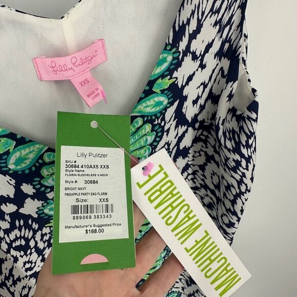 Lilly Pulitzer dress women xxs blue green white florin v-neck summer casual nwt - Picture 7 of 10